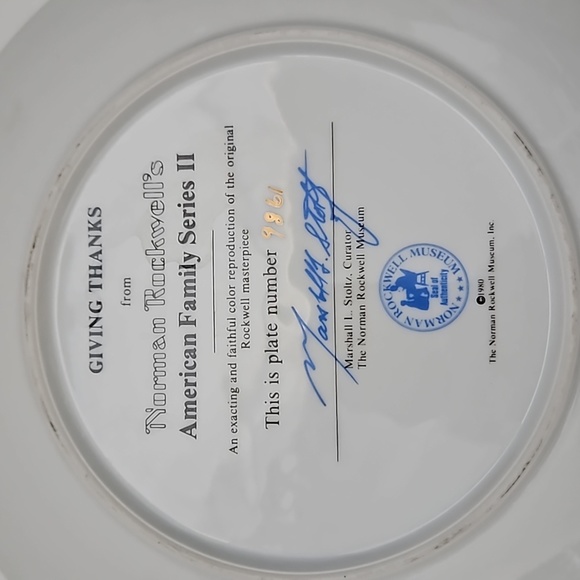 The Norman Rockwell Museum Giving Thanks American Family Series Porcelain Plate - Picture 5 of 7